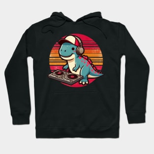 Funny Tyrannosaurus DJ in Headphones Retro Hoodie